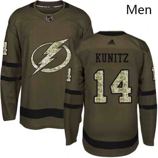 Mens Adidas Tampa Bay Lightning 14 Chris Kunitz Authentic Green Salute to Service NHL Jersey